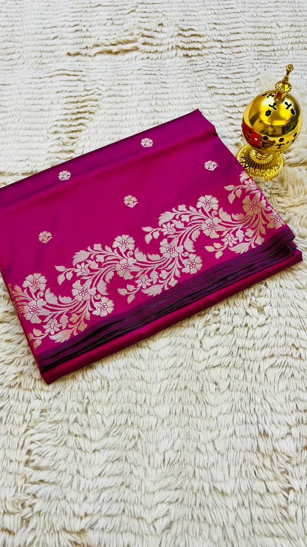 Rani_Pink_Banarasi_Semi_Mashru_Silk_Saree_with_Rich_Antique_Gold_Zari_Border