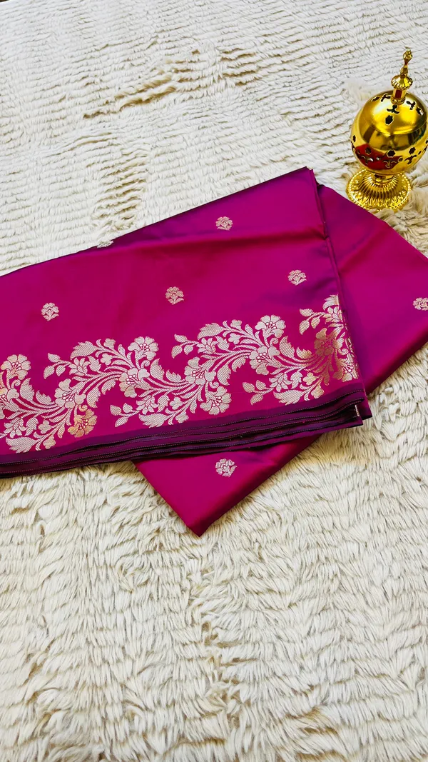 Rani_Pink_Banarasi_Semi_Mashru_Silk_Saree_with_Rich_Antique_Gold_Zari_Border