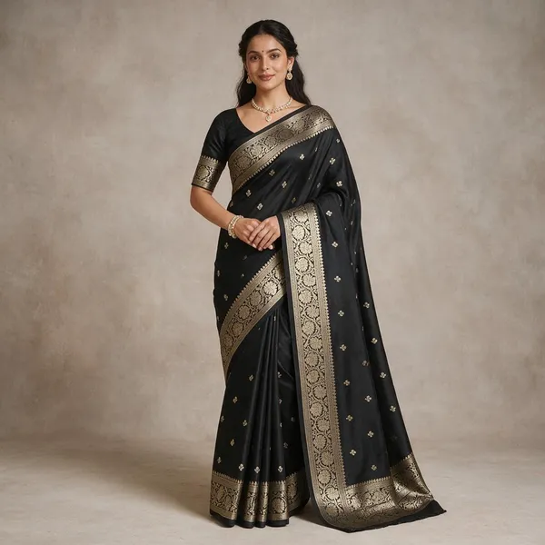 Black_Banarasi_Semi_Mashru_Silk_Saree_with_Traditional_Antique_Gold_Zari_Border