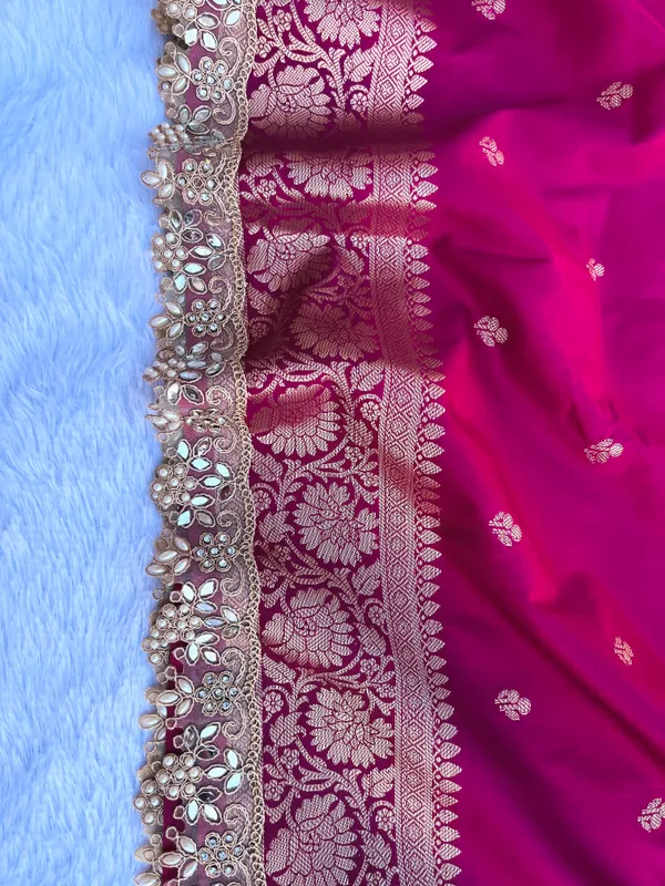Magenta_Banarasi_Silk_Saree_with_Handcrafted_Mirror_&_Pearl_Lace_Border_|_Traditional_Festive_Saree
