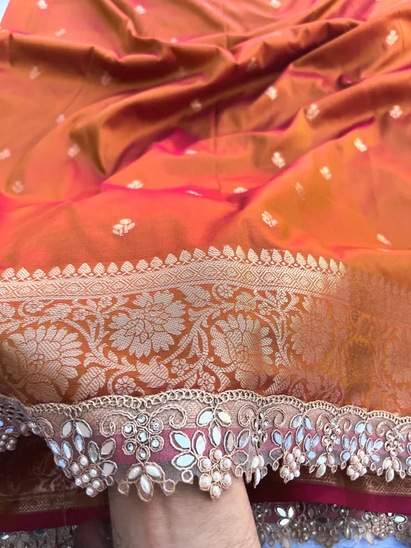 Mustard_Banarasi_Silk_Saree_with_Handcrafted_Mirror_&_Pearl_Lace_Border_|_Traditional_Festive_Saree