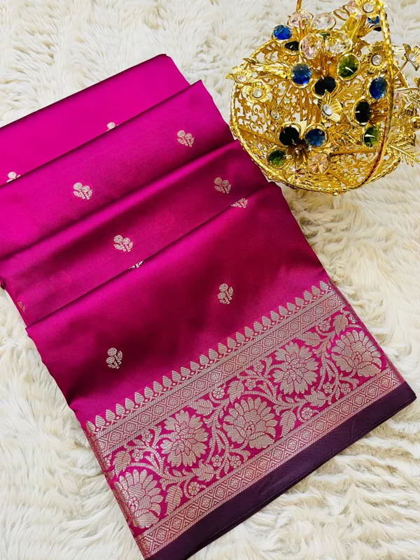 Rani_Pink_Banarasi_Semi_Mashru_Silk_Saree_with_Traditional_Antique_Gold_Zari_Border