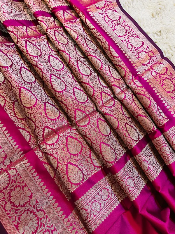 Rani_Pink_Banarasi_Semi_Mashru_Silk_Saree_with_Traditional_Antique_Gold_Zari_Border