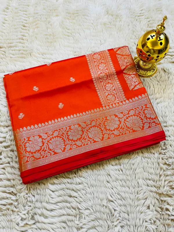 Orange_Banarasi_Semi_Mashru_Silk_Saree_with_Traditional_Antique_Gold_Zari_Border