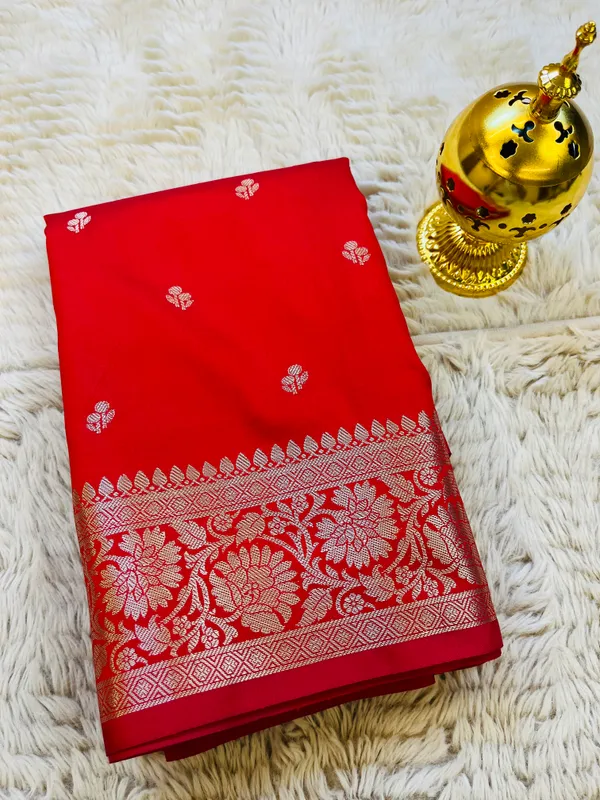 Red_Banarasi_Semi_Mashru_Silk_Saree_with_Traditional_Antique_Gold_Zari_Border