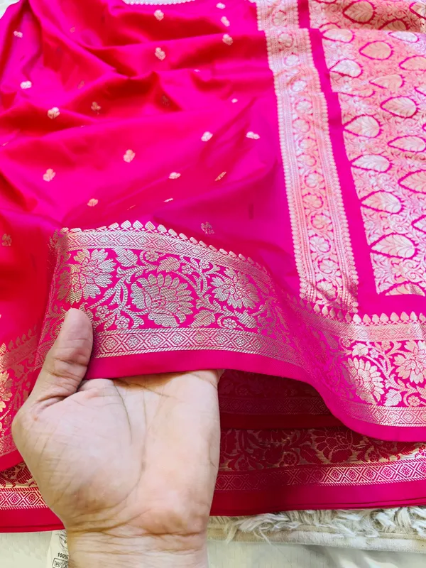 Rani_Pink_Banarasi_Semi_Mashru_Silk_Saree_with_Traditional_Antique_Gold_Zari_Border