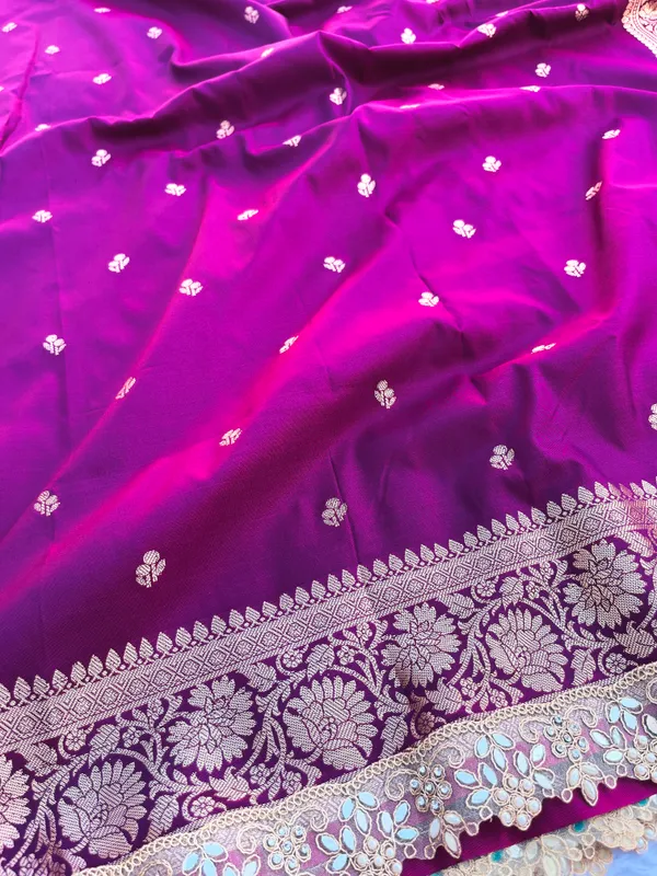 Wine_Banarasi_Silk_Saree_with_Handcrafted_Mirror_&_Pearl_Lace_Border_|_Traditional_Festive_Saree