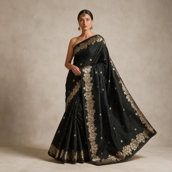 Black_Banarasi_Semi_Mashru_Silk_Saree_with_Rich_Antique_Gold_Zari_Border