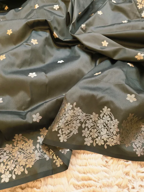 Dark_Smoke_Banarasi_Semi_Mashru_Silk_Saree_with_Rich_Antique_Gold_Zari_Border