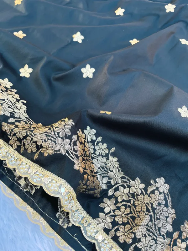 Black_Banarasi_Silk_Saree_with_Handcrafted_Mirror_&_Pearl_Lace_Border_|_Traditional_Festive_Saree