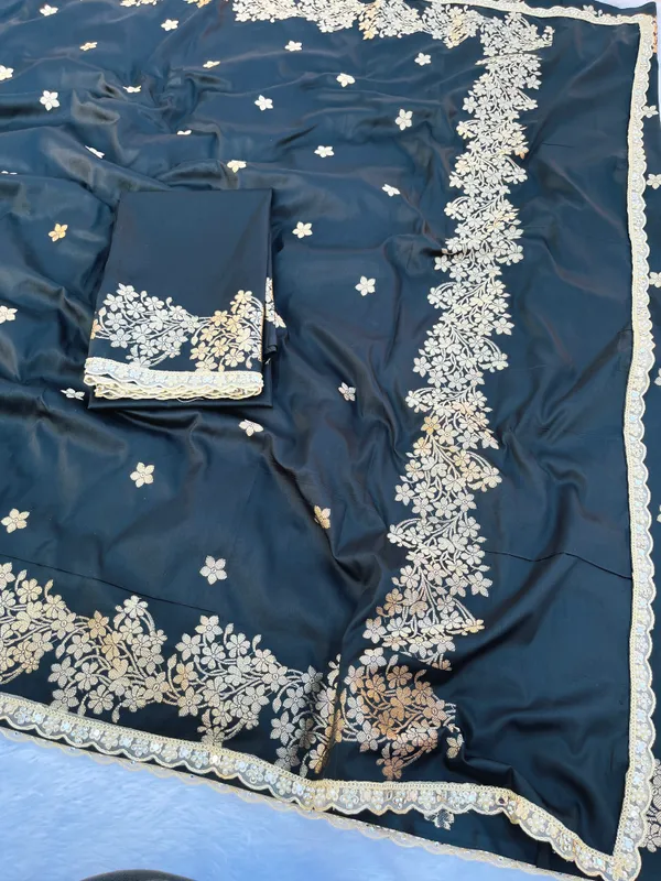 Black_Banarasi_Silk_Saree_with_Handcrafted_Mirror_&_Pearl_Lace_Border_|_Traditional_Festive_Saree