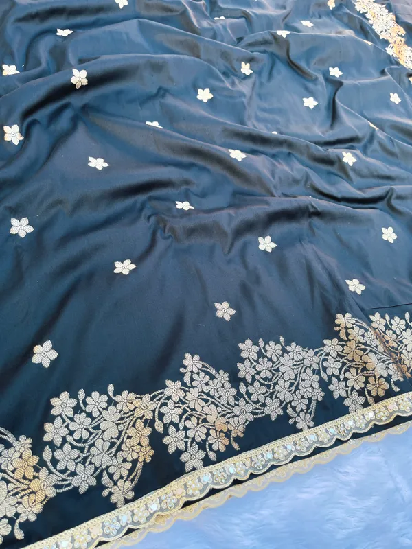 Black_Banarasi_Silk_Saree_with_Handcrafted_Mirror_&_Pearl_Lace_Border_|_Traditional_Festive_Saree