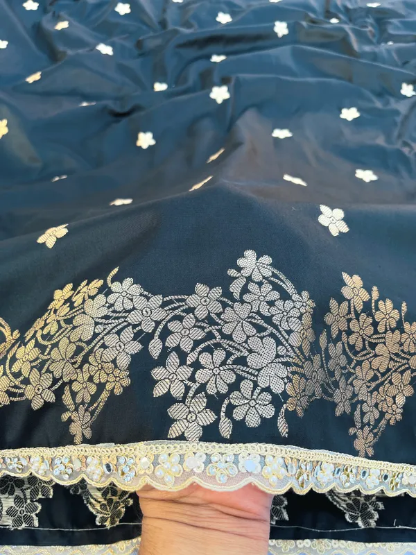 Black_Banarasi_Silk_Saree_with_Handcrafted_Mirror_&_Pearl_Lace_Border_|_Traditional_Festive_Saree
