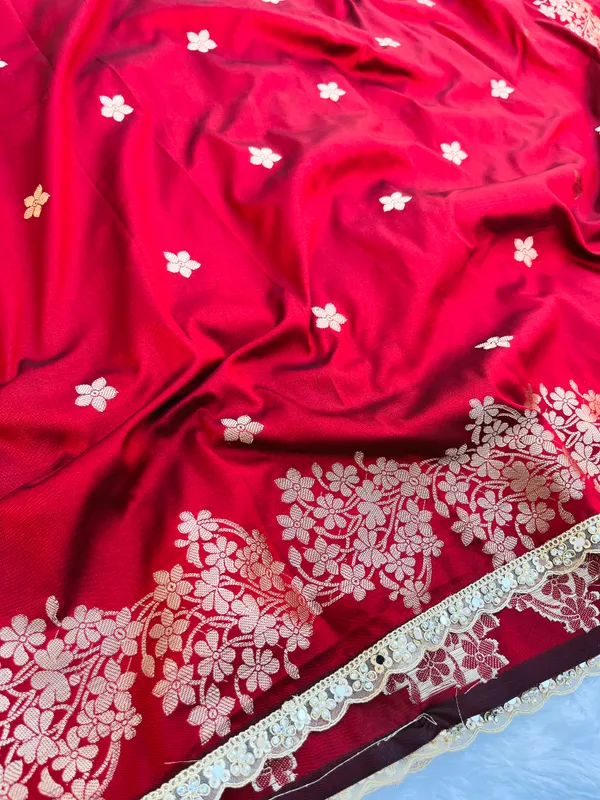 Blood_Red_Banarasi_Silk_Saree_with_Handcrafted_Mirror_&_Pearl_Lace_Border_|_Traditional_Festive_Saree