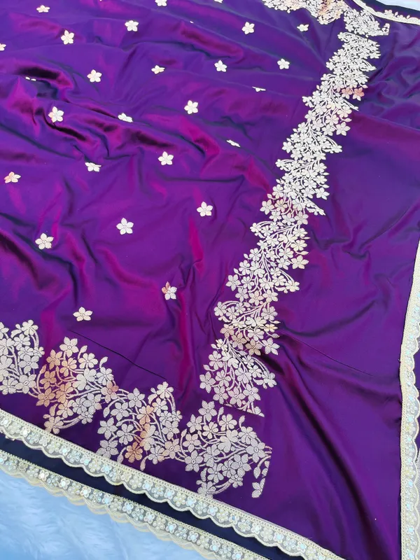 Wine_Banarasi_Silk_Saree_with_Handcrafted_Mirror_&_Pearl_Lace_Border_|_Traditional_Festive_Saree