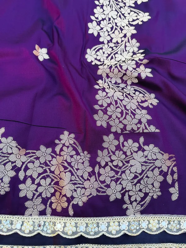 Wine_Banarasi_Silk_Saree_with_Handcrafted_Mirror_&_Pearl_Lace_Border_|_Traditional_Festive_Saree