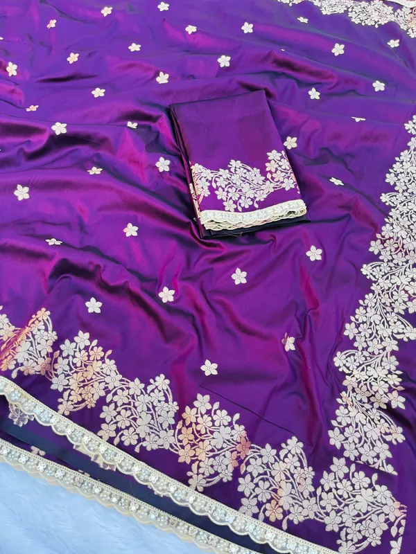 Wine_Banarasi_Silk_Saree_with_Handcrafted_Mirror_&_Pearl_Lace_Border_|_Traditional_Festive_Saree