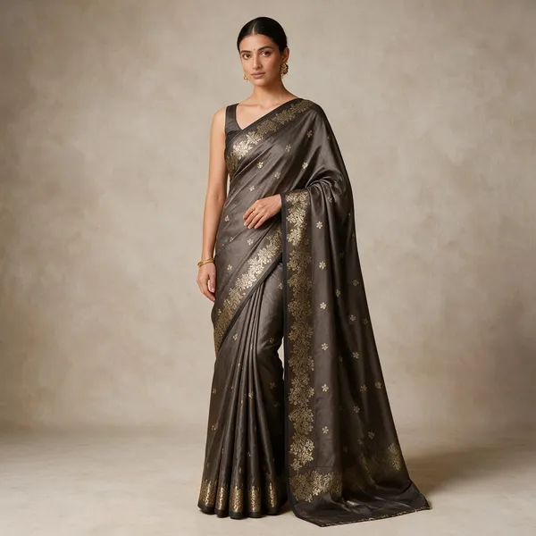 Light_Smoke_Banarasi_Semi_Mashru_Silk_Saree_with_Rich_Antique_Gold_Zari_Border