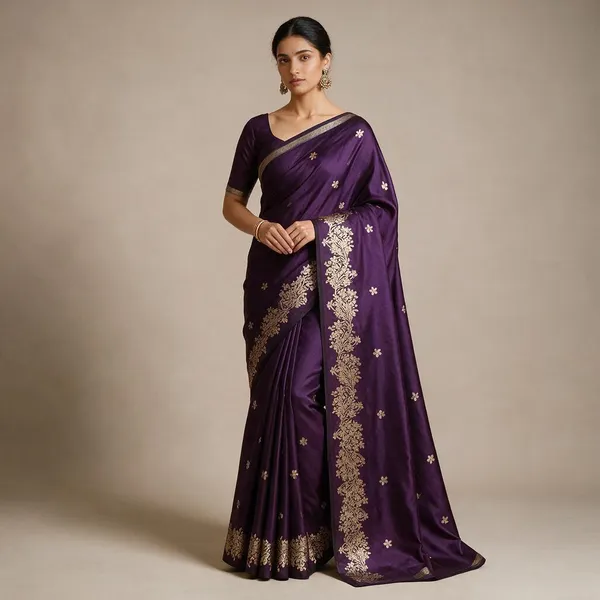 Wine_Banarasi_Semi_Mashru_Silk_Saree_with_Rich_Antique_Gold_Zari_Border