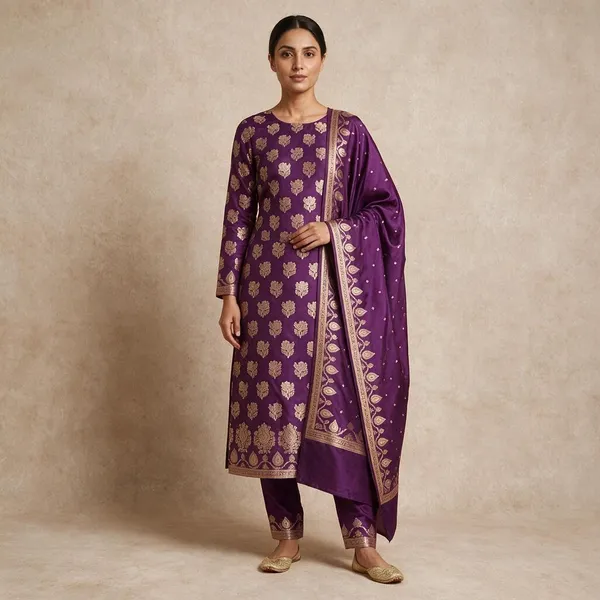 Purple_Mashru_Katan_Silk_Gold_Paisley_Booti_Unstitched_Suit_Set_For_Women