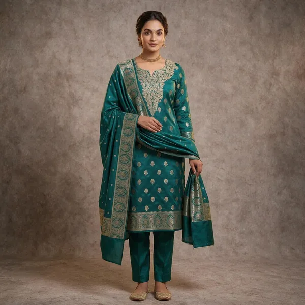 Peacock_Blue_Mashru_Katan_Silk_Silver_Paisley_Booti_Unstitched_Suit_For_Women