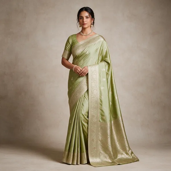 Lime_Green_Mashru_Katan_Silk_Silver_Zari_Banarasi_Saree_For_Women