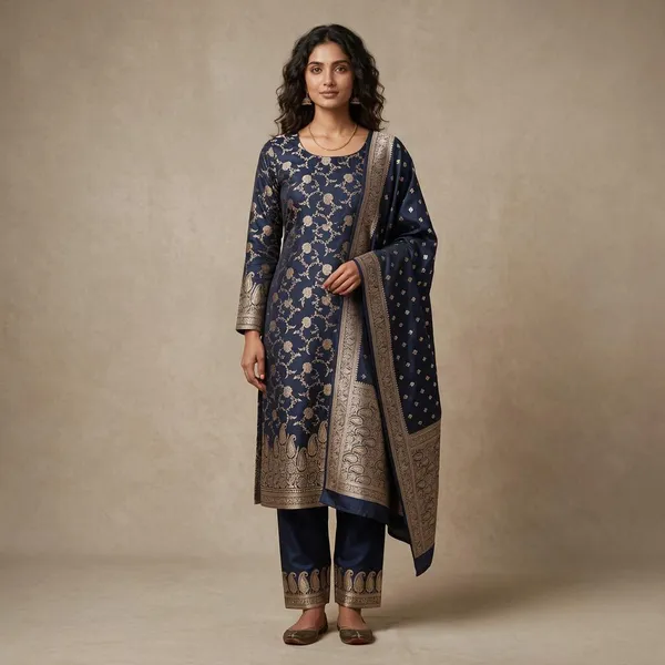 Navy_Blue_Mashru_Katan_Silk_Unstitched_Suit_Set_For_Women