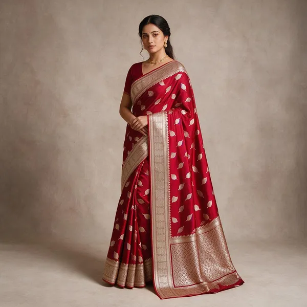 Red_Mashru_Katan_Silk_Paan_Buti_Antique_Zari_Pallu_Banarasi_Saree_For_Women