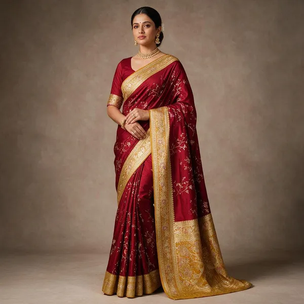 Red_Mashru_Katan_Silk_Floral_Vine_Zari_Banarasi_Saree_For_Women