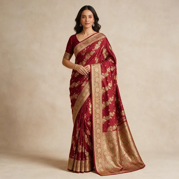 Maroon_Mashru_Katan_Silk_Bridal_Zari_Floral_Weave_Saree_For_Women
