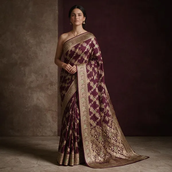 Garnet_Mashru_Katan_Silk_Floral_Vine_Zari_Banarasi_Saree_For_Women