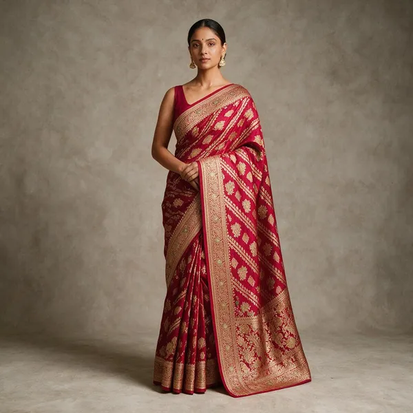 Red_Mashru_Katan_Silk_Zari_Guldasta_Buti_Banarasi_Saree_For_Women