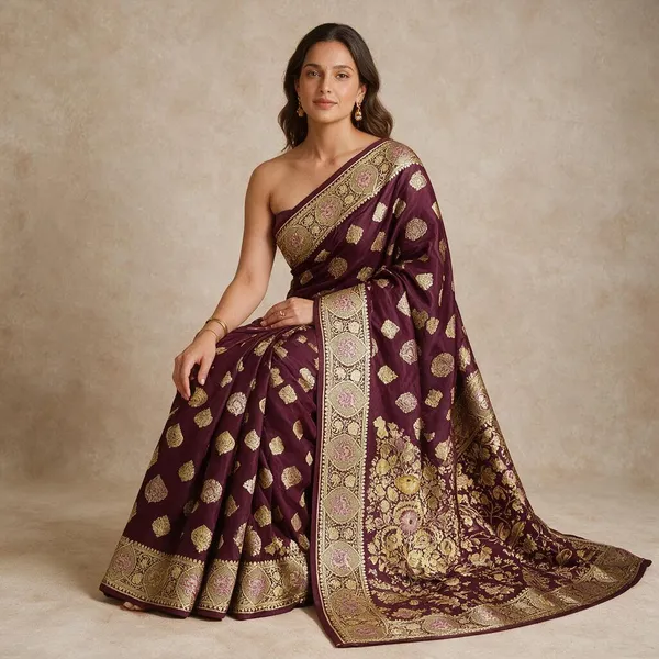 Garnet_Mashru_Katan_Silk_Bridal_Floral_Jaal_Zari_Saree_For_Women
