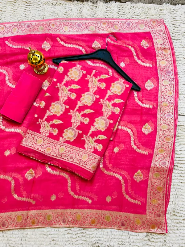 Rani_Pink_Banarasi_Georgette_Silk_Unstitched_Suit_Set_For_Women