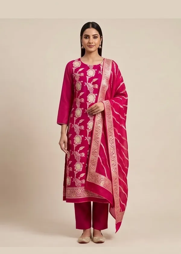 Rani_Pink_Banarasi_Georgette_Silk_Unstitched_Suit_Set_For_Women