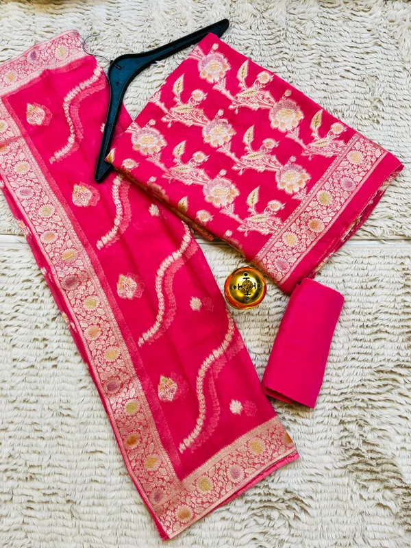 Rani_Pink_Banarasi_Georgette_Silk_Unstitched_Suit_Set_For_Women