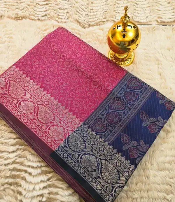 Rani_Pink_Soft_Silk_Jamdani_Tanchoi_Zari_Border_Saree_For_Women