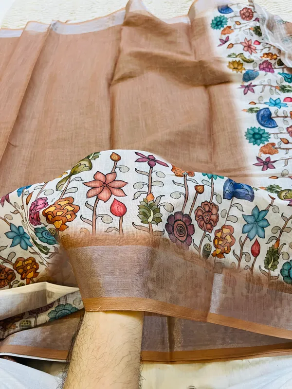 Camel_Brown_Banarasi_Linen_Cotton_Saree_with_Elegant_Floral_Digital_Print