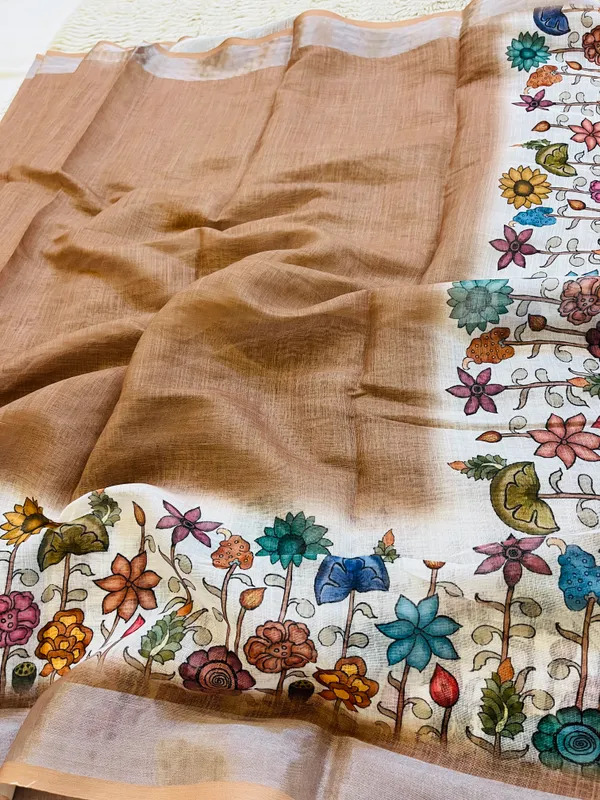 Camel_Brown_Banarasi_Linen_Cotton_Saree_with_Elegant_Floral_Digital_Print