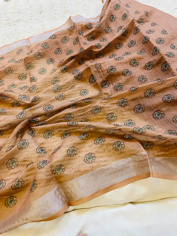 Camel_Brown_Banarasi_Linen_Cotton_Saree_with_Elegant_Floral_Digital_Print