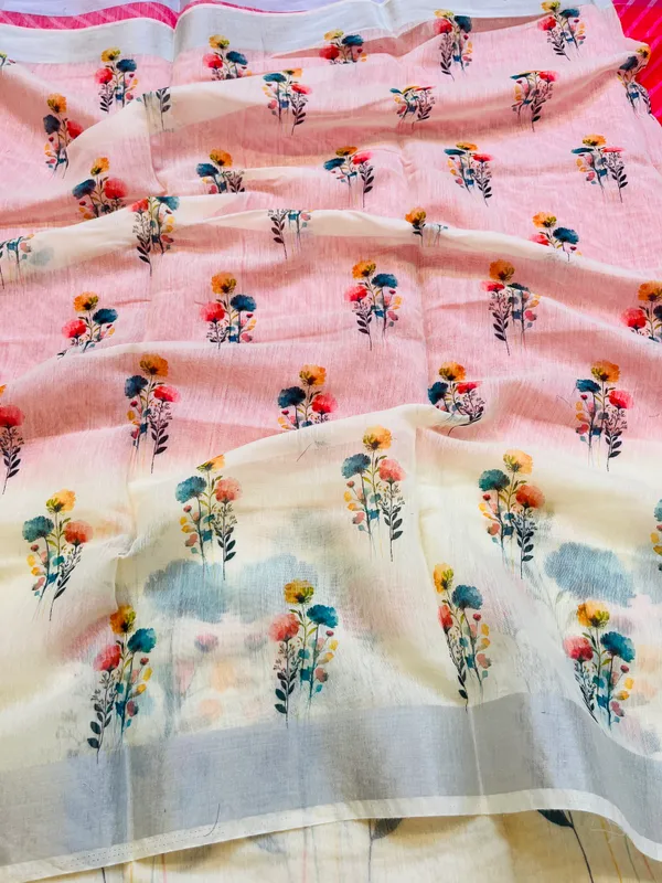 Pink_&_Cream_Banarasi_Linen_Cotton_Saree_with_Elegant_Floral_Digital_Print