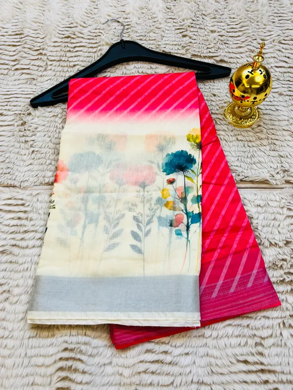 Pink_&_Cream_Banarasi_Linen_Cotton_Saree_with_Elegant_Floral_Digital_Print