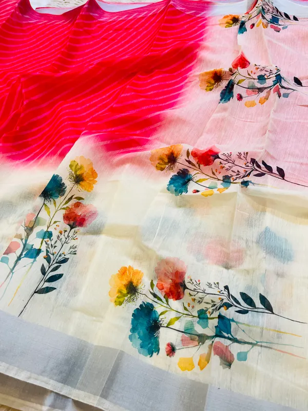 Pink_&_Cream_Banarasi_Linen_Cotton_Saree_with_Elegant_Floral_Digital_Print