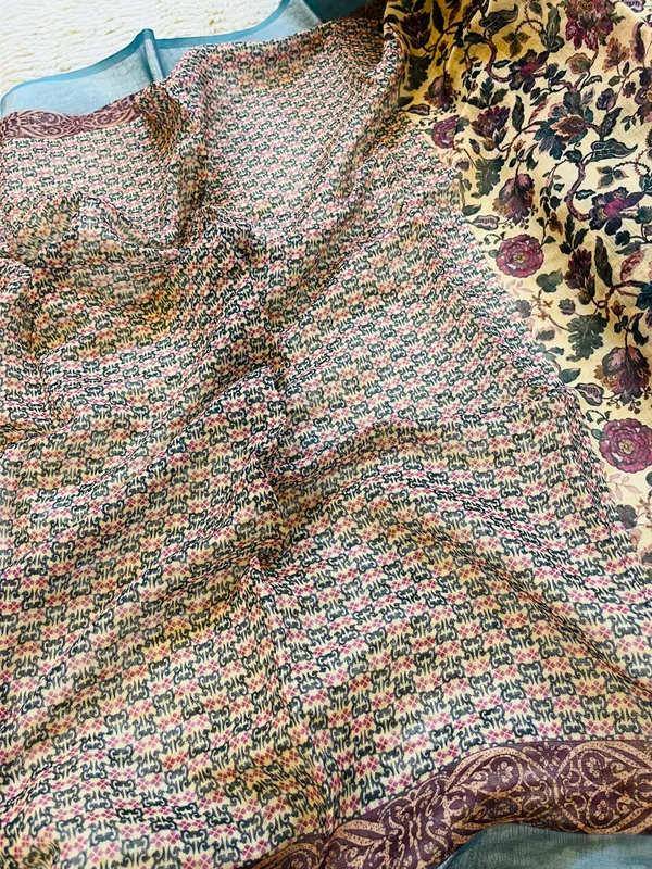 Cream_&_Wine_Banarasi_Linen_Cotton_Saree_with_Vintage_Kalamkari_Floral_Print