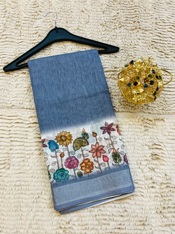Dusty_Blue__Banarasi_Linen_Cotton_Saree_with_Elegant_Floral_Digital_Print