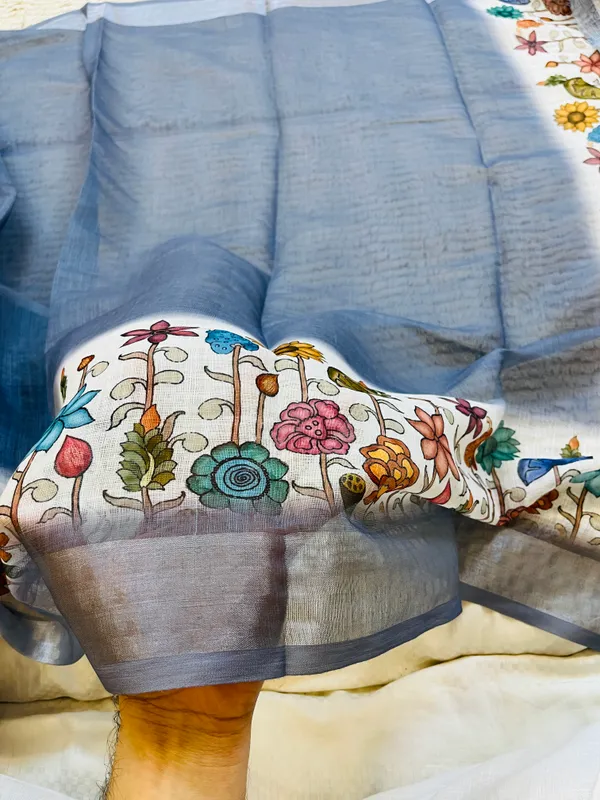 Dusty_Blue__Banarasi_Linen_Cotton_Saree_with_Elegant_Floral_Digital_Print