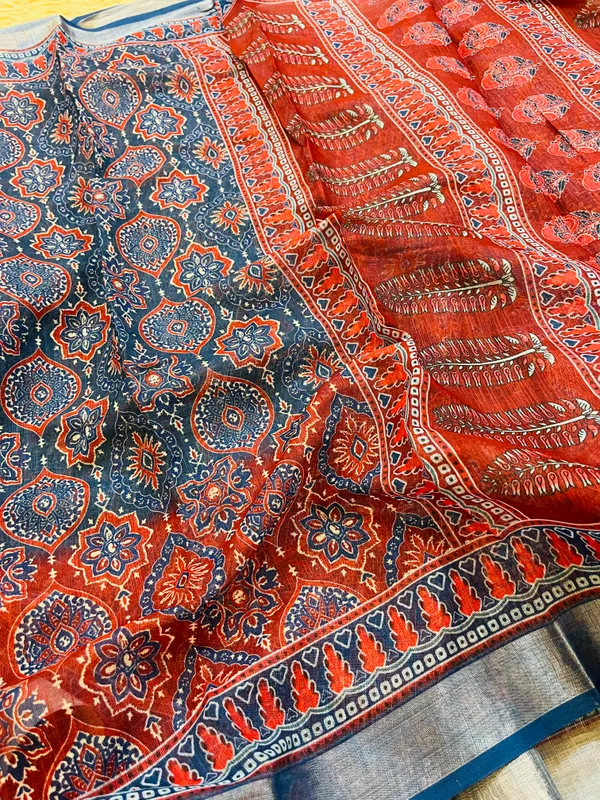 Indigo_Blue_Banarasi_Linen_Cotton_Saree_with_Elegant_Floral_Digital_Print