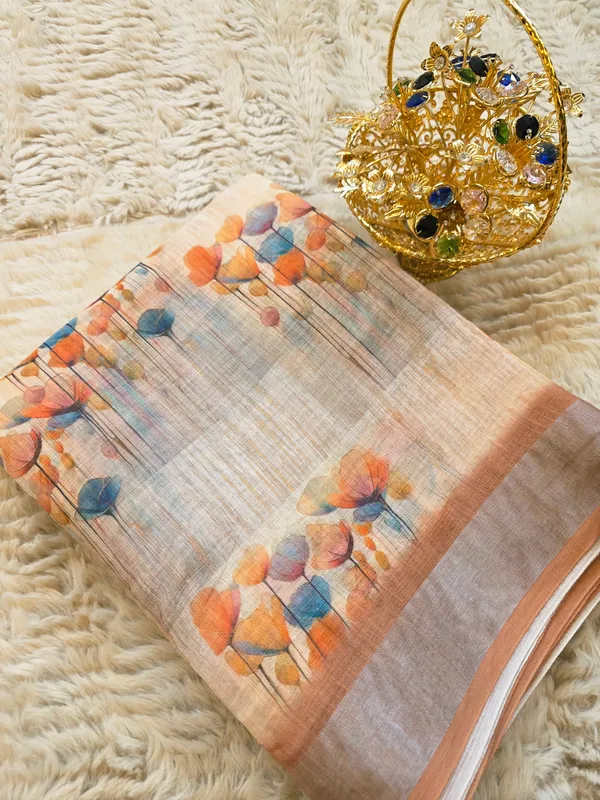 Beige_Banarasi_Linen_Cotton_Saree_with_Elegant_Floral_Digital_Print