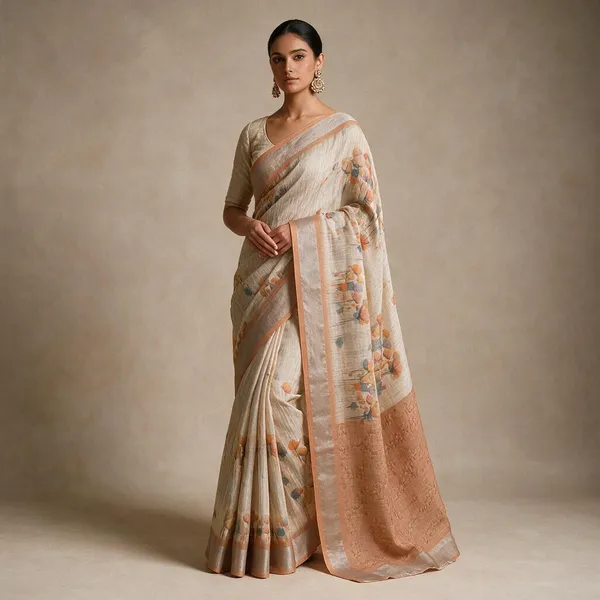 Beige_Banarasi_Linen_Cotton_Saree_with_Elegant_Floral_Digital_Print