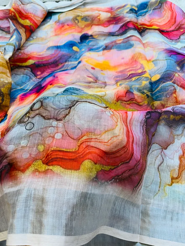 Multicolor_Banarasi_Linen_Cotton_Saree_with_Fluid_Marble_Geode_Digital_Print